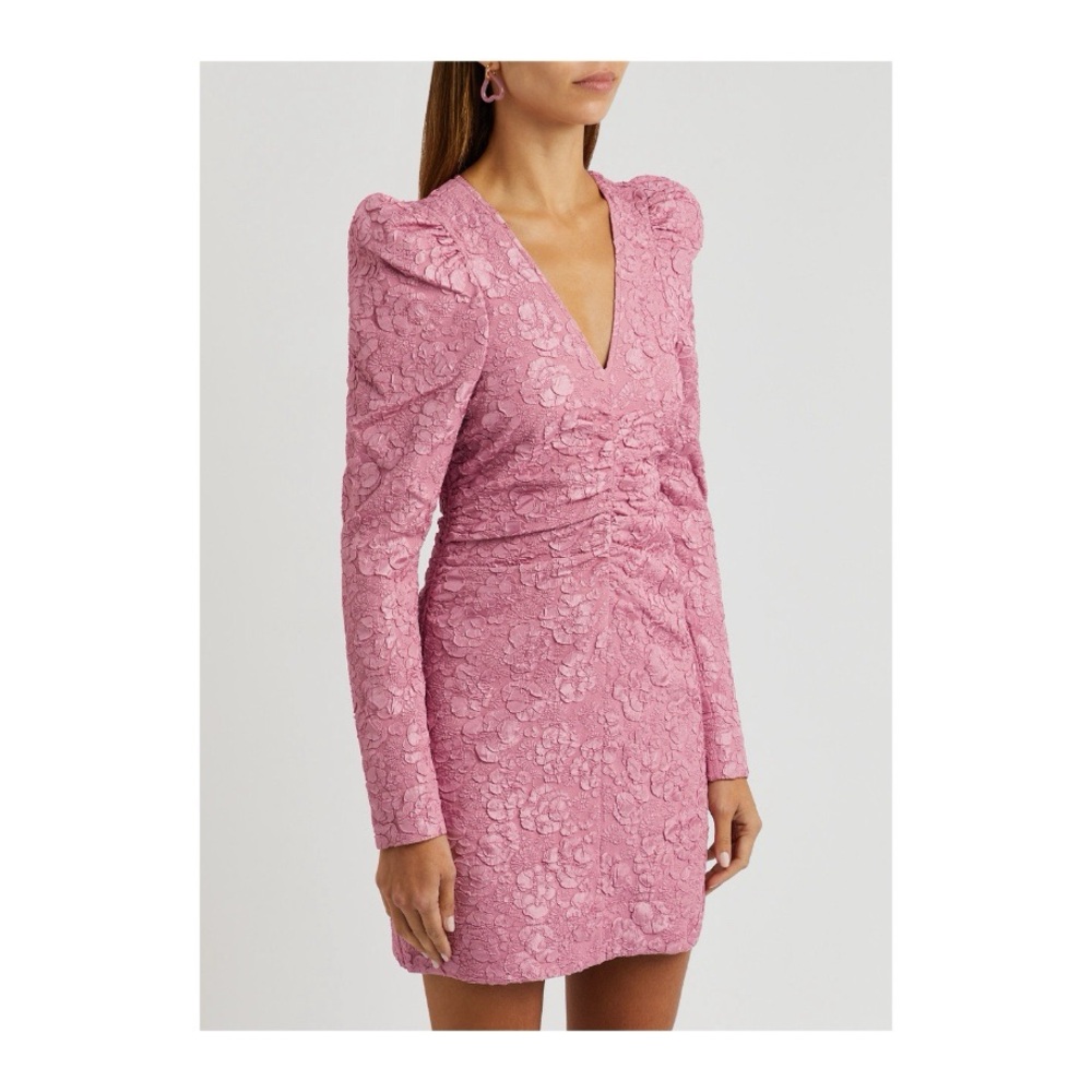 GANNI Jacquard Floral Puff V Neck Dress